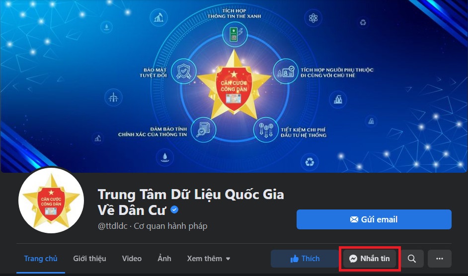 Tra cứu trên fanpage Trung tâm dữ liệu quốc gia về dân cư