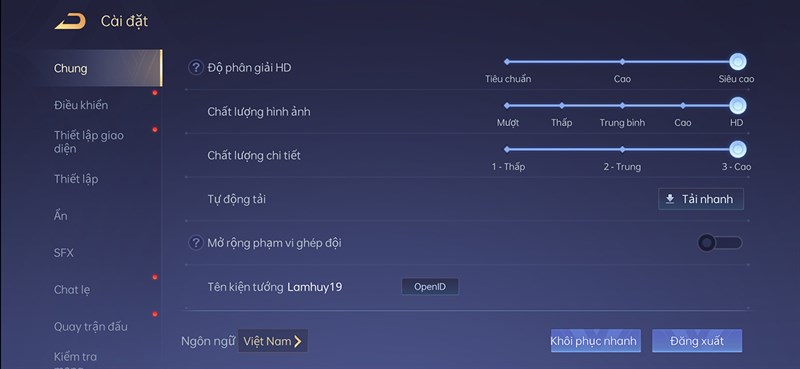 Setting Liên Quân Mobile trên OPPO Reno6 Pro 5G