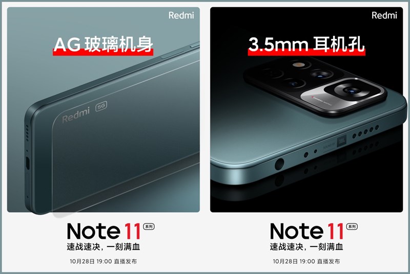 Mặt lưng của Redmi Note 11 được phủ kính AG và đỉnh máy có cổng âm thanh 3.5 mm