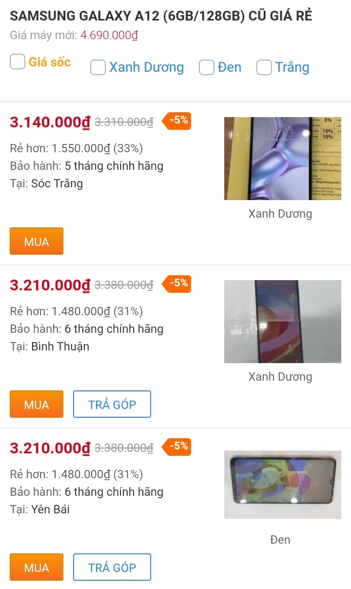 Galaxy A12 (6GB/128GB) cũ giá rẻ