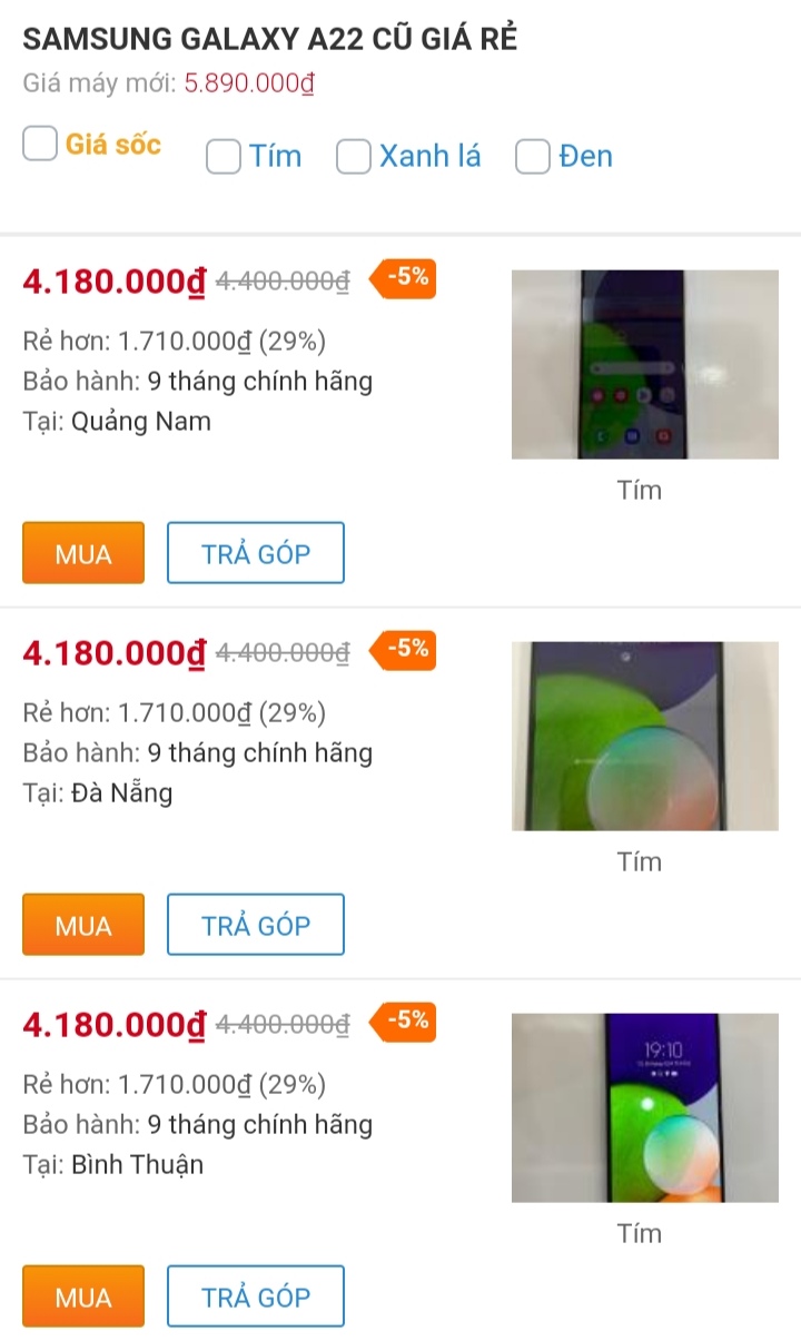 Samsung Galaxy A22 cũ giá rẻ