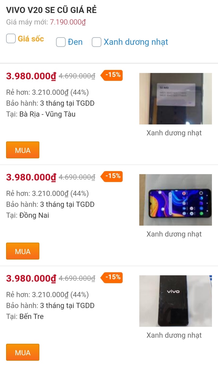 Vivo V20 SE cũ giá rẻ