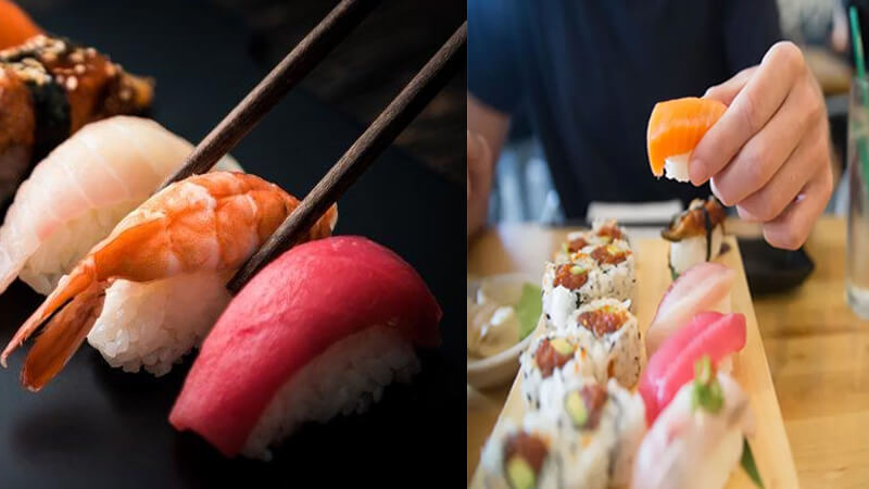 Ăn sushi có thể dùng tay và dùng đũa