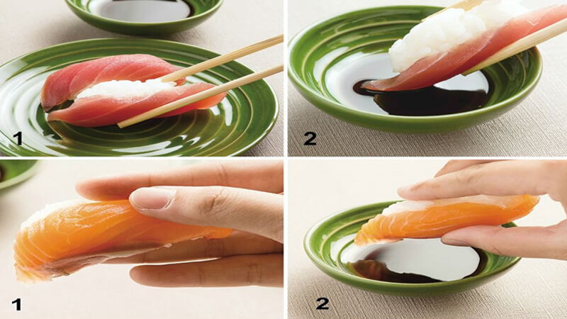 Cách chấm sushi vào nước tương