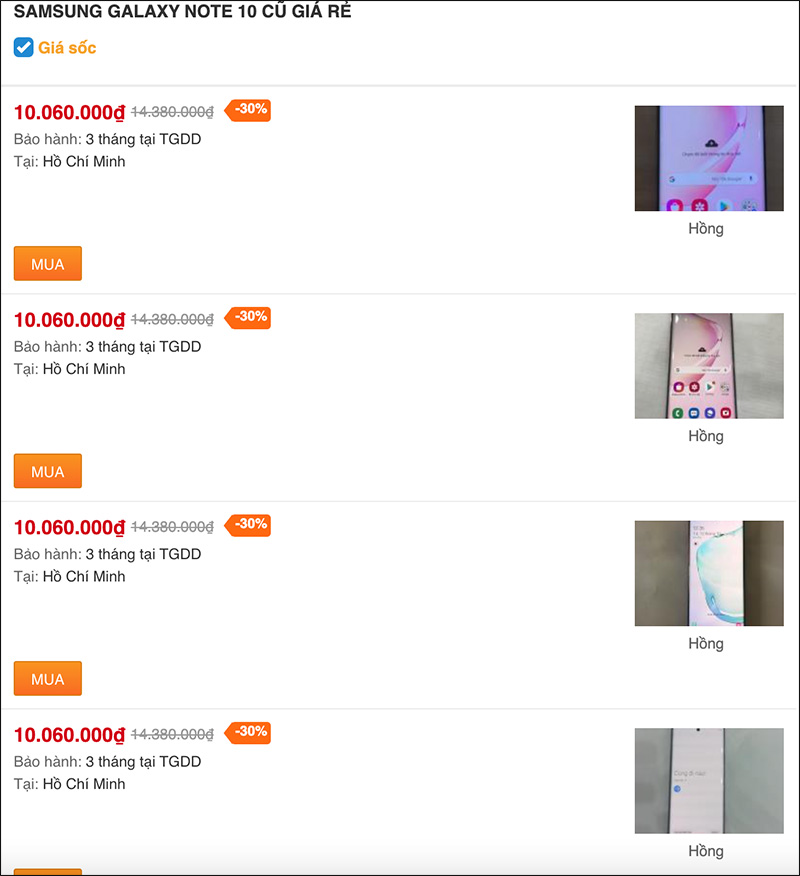 Samsung Galaxy Note 10 cũ giá bao nhiêu