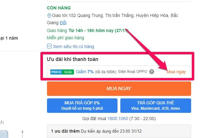 Chọn mục MUA NGAY.