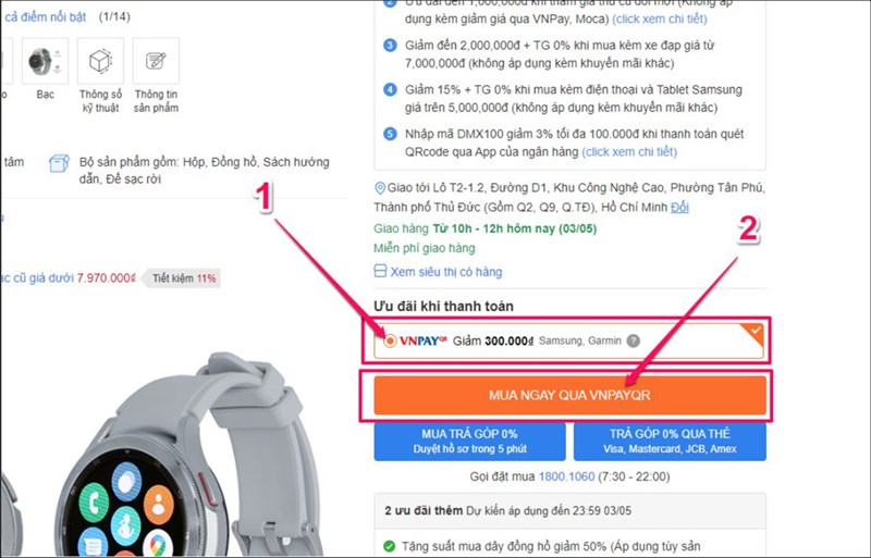 Quét VNPAY, giảm ngay 300K khi mua đồng hồ thông minh Samsung, Garmin Quét VNPAY, giảm ngay 300K khi mua đồng hồ thông minh Samsung, Garmin
