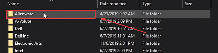 Bạn tìm thư mục Alienware và bấm Delete để xóa thư mục.