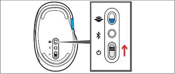 Bật công tắc của chuột không dây sang chế độ Bluetooth.