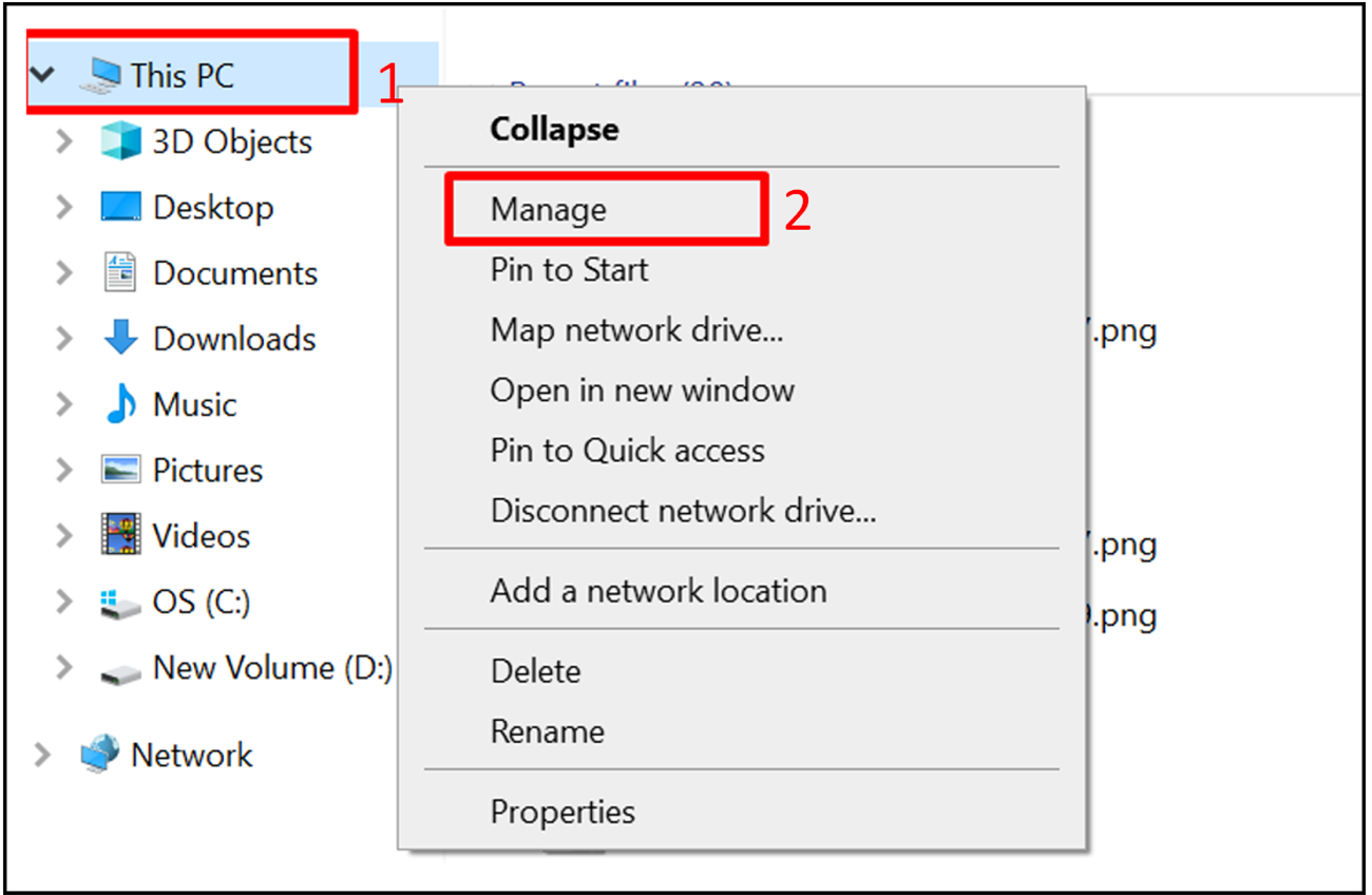 Nhấn chuột phải vào This PC > Chọn Manager