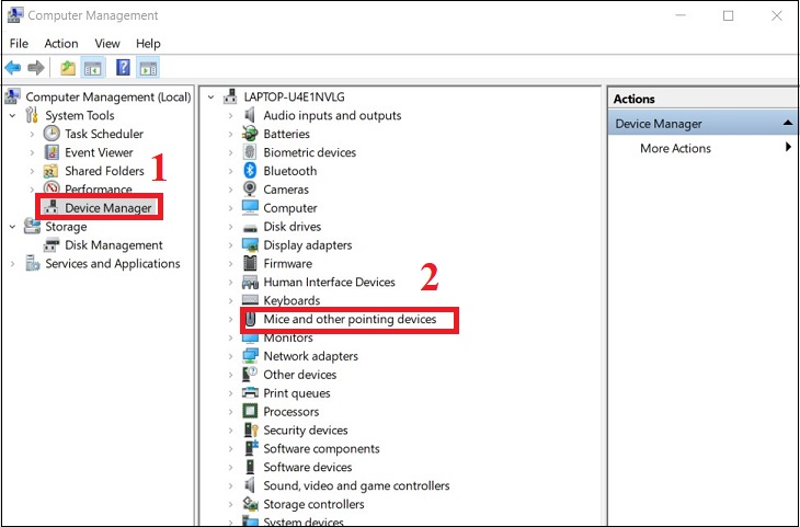 Bước 3: Chọn Device Manager > Chọn Mice and other pointing devices.