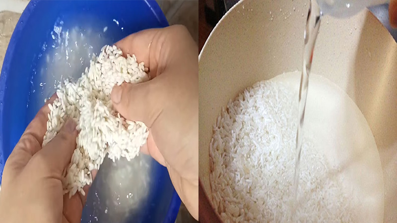 Rửa và ngâm gạo nếp