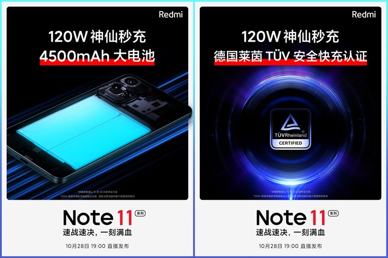 Redmi Note 11 series được xác nhận dung lượng pin và mức độ an toàn khi sử dụng sạc nhanh 120 W