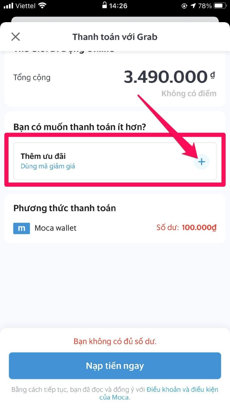 Các bước nhận ưu đãi khi thanh qua Ví Moca Các bước nhận ưu đãi khi thanh qua Ví Moca