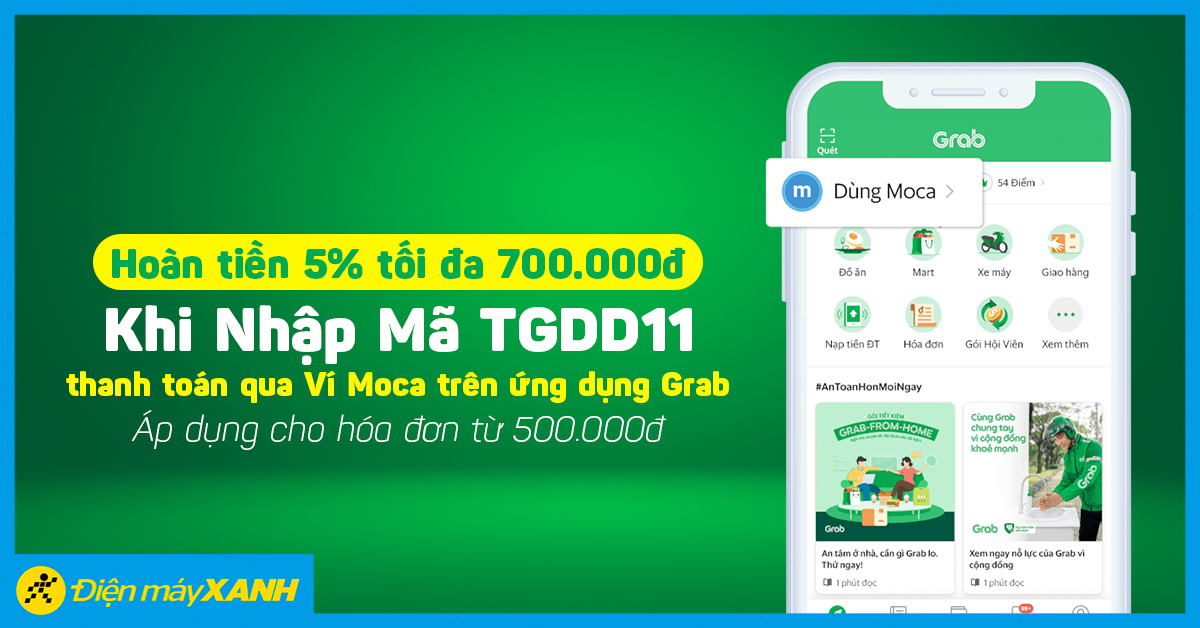 Giảm 5% tối đa 700K khi nhập mã TGDD11 khi thanh toán qua MOCA