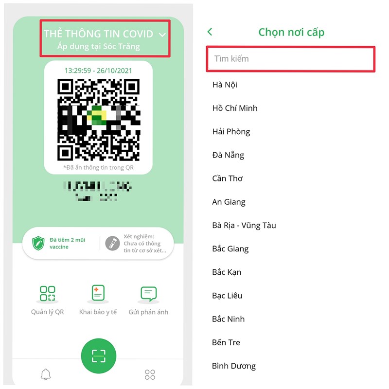 Cách thay đổi nơi áp dụng mã QR trên PC Covid