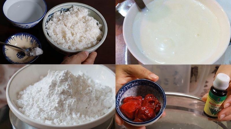 Nguyên liệu làm bánh bò rễ tre đủ màu