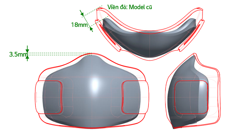 Khẩu trang lọc khí LG Puricare version 2 có gì khác so với version 1? > Khẩu trang lọc khí LG - Kích thước