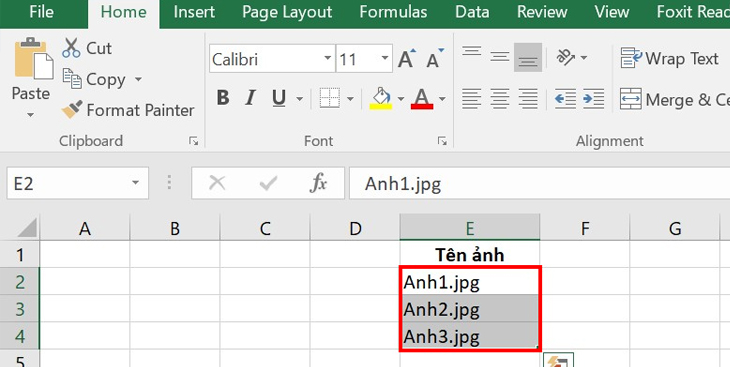 Những cách chèn ảnh vào Excel dễ dàng, nhanh chóng > Tạo thêm cột tên ảnh trong file Excel