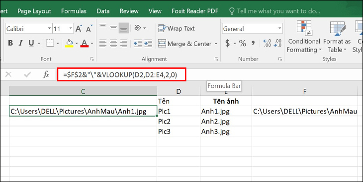 Những cách chèn ảnh vào Excel dễ dàng, nhanh chóng > Tạo thêm 1 cột Tên tương ứng cạnh bên cột Tên ảnh