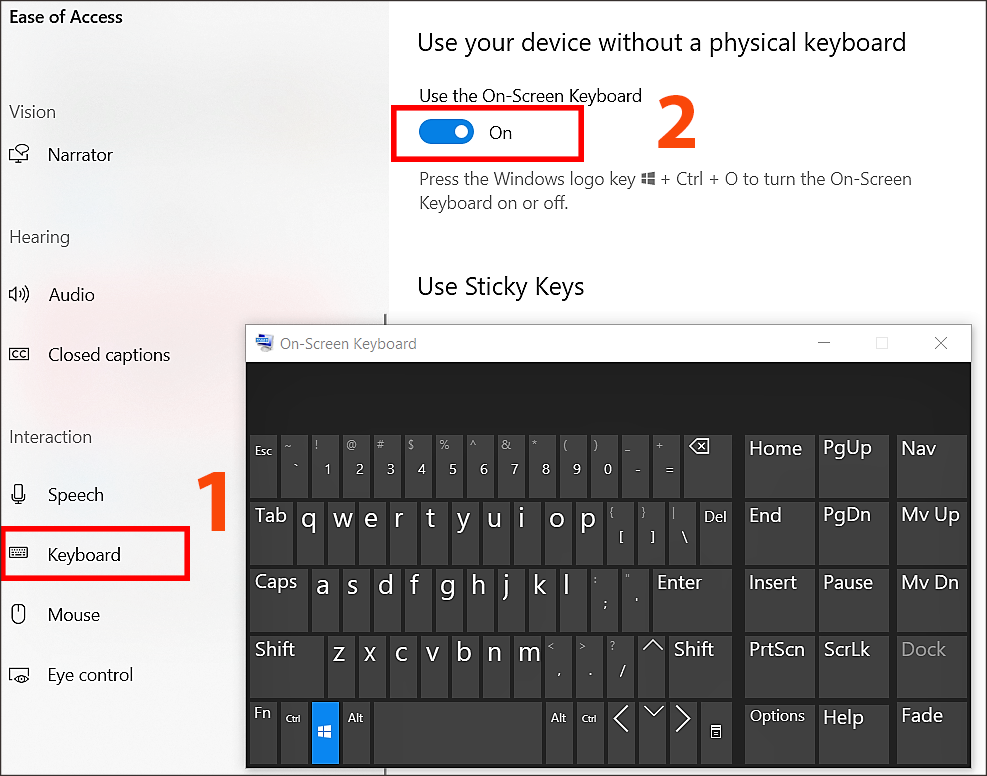 Hướng dẫn mở bàn phím ảo bằng Setting