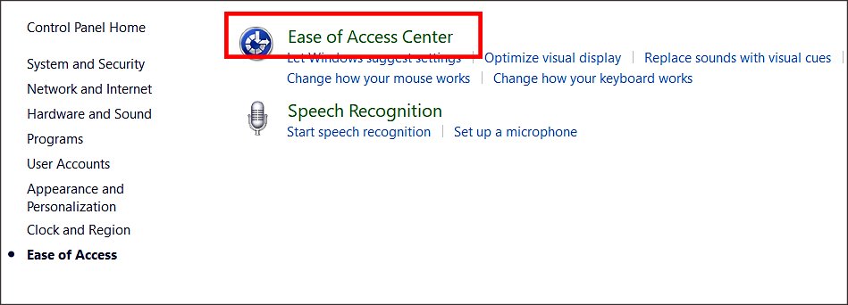 Nhấn chọn Ease of Access Center.