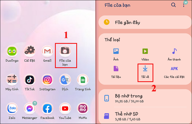 Trên điện thoại bạn hãy nhấn vào File của bạn > Bạn hãy chọn Tải về