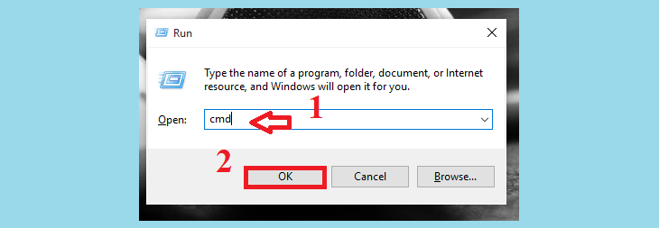 Bước 3: Khi cửa sổ Run xuất hiện, nhập cmd > Chọn OK hoặc Enter để mở Command prompt