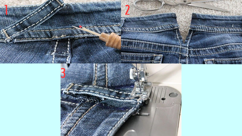 Các bước sửa quần jeans rộng bằng máy may