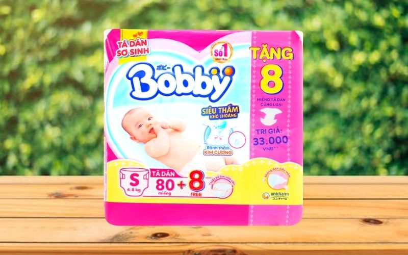 Tã dán Bobby siêu thấm - khô thoáng size S 88 miếng (cho bé 4 - 8kg)