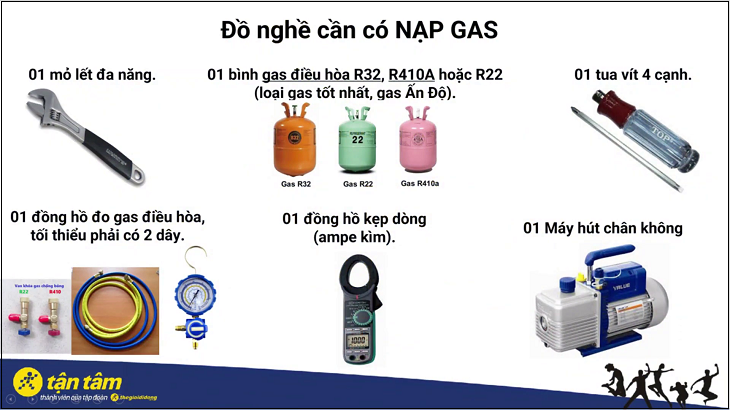 Chuẩn bị dụng cụ nạp ga