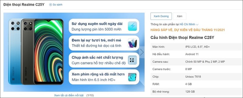 Bất ngờ xuất hiện với trạng thái hàng sắp về, Realme C25Y chuẩn bị bán tại TGDĐ?