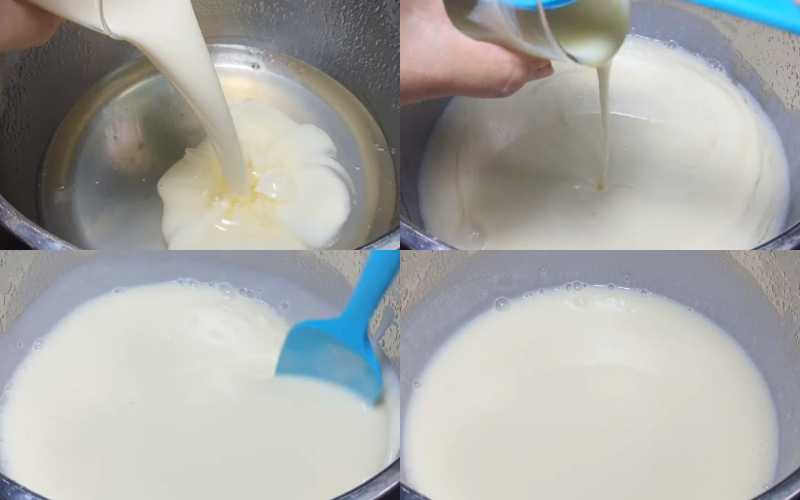 Nấu hỗn hợp rau câu sữa
