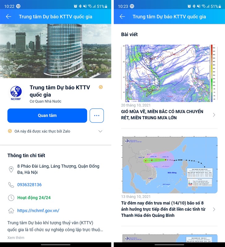 cách cập nhật tình hình mưa bão bằng Zalo