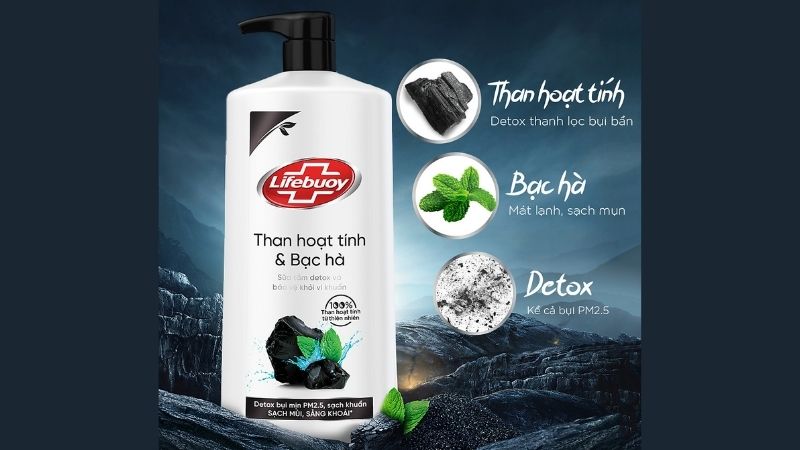 Sữa tắm Lifebuoy Detox Than hoạt tính và Bạc hà