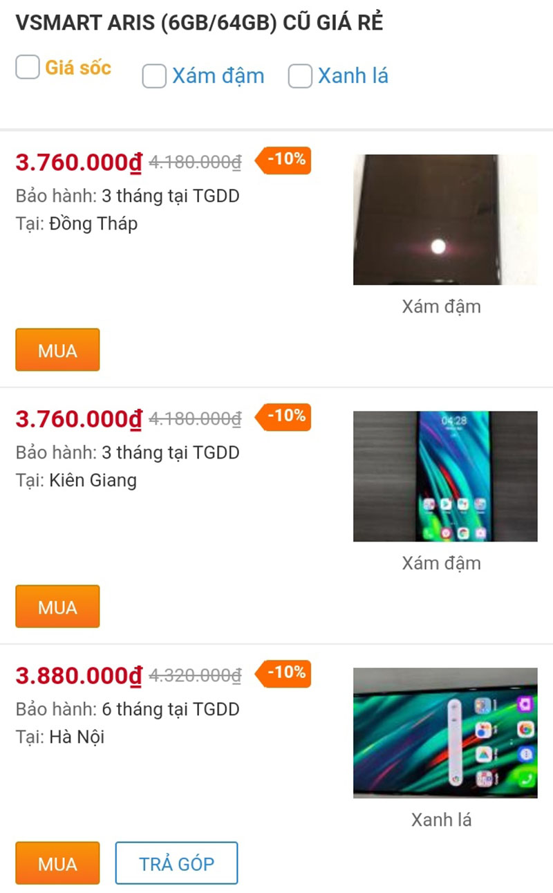 Điện thoại Vsmart Aris (6GB/64GB) cũ giá rẻ