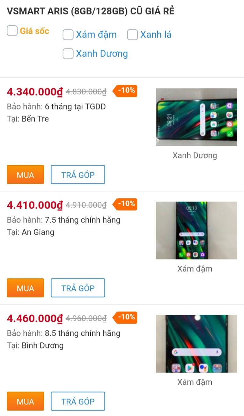 Điện thoại Vsmart Aris (8GB/128GB) cũ giá rẻ