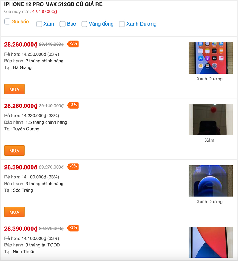 iPhone 12 Pro Max 512GB cũ giá bao nhiêu?