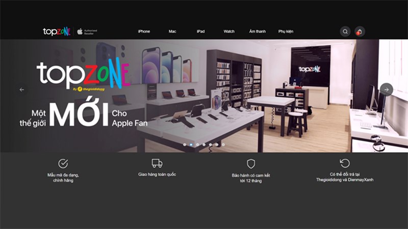 Giao diện trang chủ TopZone đơn giản và tinh tế không khác gì mấy so với trang chủ Apple.