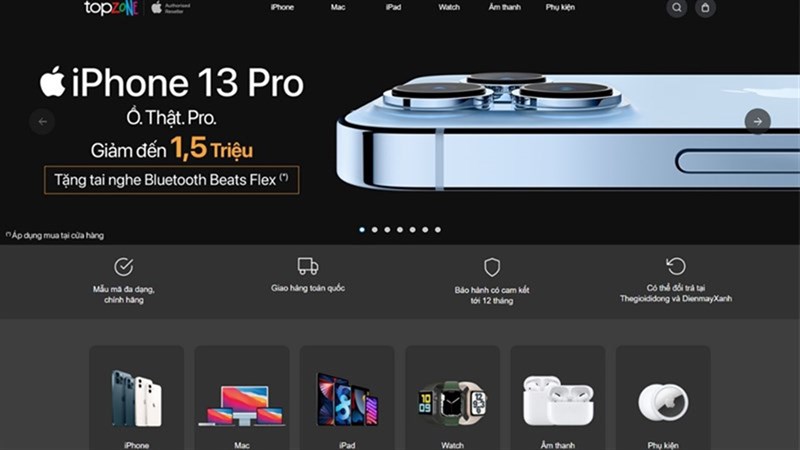 Trang chủ website TopZone