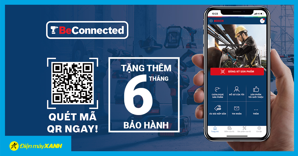 Tặng thêm 6 tháng bảo hành khi tải ứng dụng BE Connected của máy khoan cầm tay BOSCH