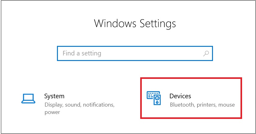 Tại bảng Settings, chọn Devices.