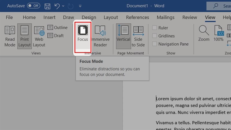 Tập Trung (Focus Mode) trong Micrsoft Word 365-