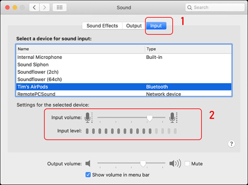 Bạn vào phần System Preferences > Sound > Input.