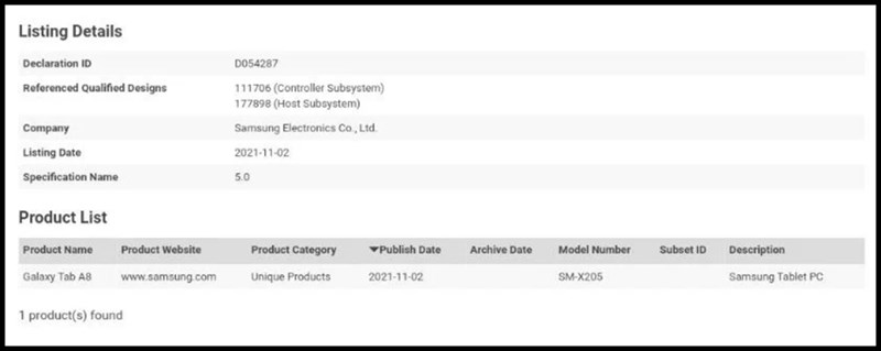 Chứng nhận Bluetooth SIG của Galaxy Tab