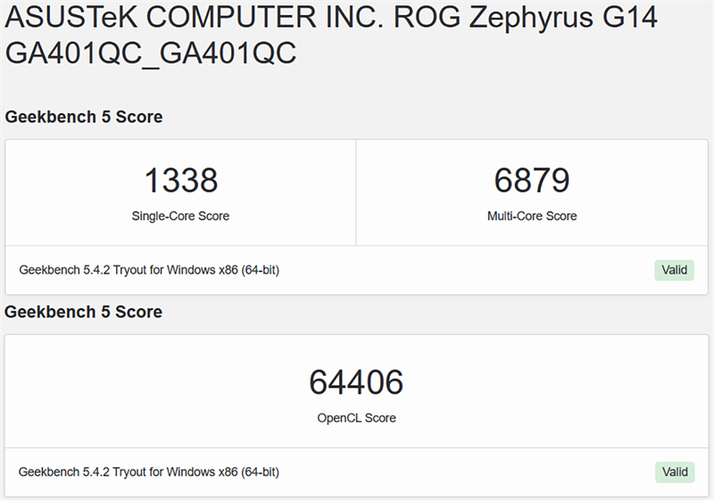 Đo hiệu suất của ROG Zephyrus G14 bằng Geekbench 5.