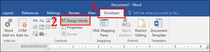 Để mở video trong word, bạn nhấn vào tab Developer và chọn biểu tượng Design Mode.