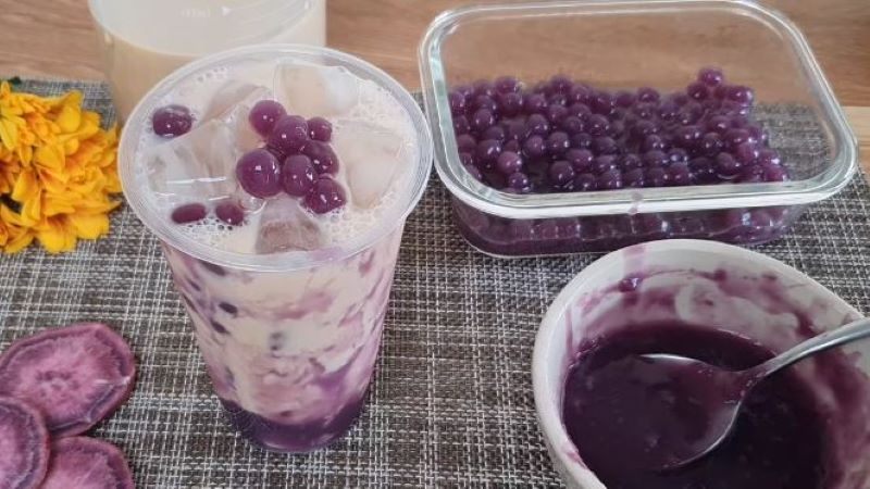 How to make simple fragrant purple sweet potato pearl milk tea at home