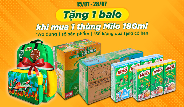 Từ 15/7 - 28/7/2022, mua 1 thùng Milo tặng ngay 1 balo