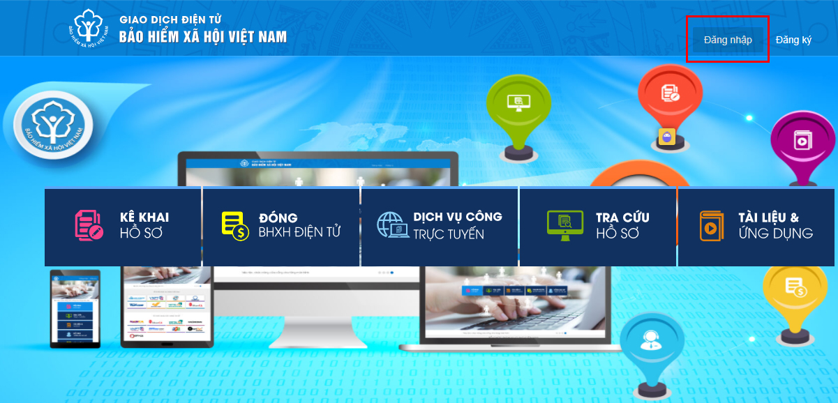 Bước 1: Truy cập vào Trang thông tin điện tử - An sinh xã hội Việt Nam và nhấn Đăng nhập.